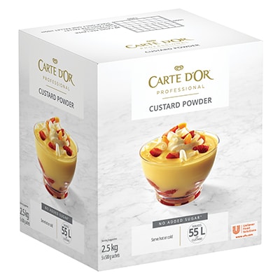 CARTE D'OR Custard Powder - 2.5 Kg - Carte D’Or Custard Powder is made in 3 steps, and delivers great colour, taste and a high yield at a low cost.